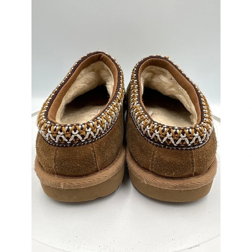 UGG Tasman Slippers Big Kids Size 1 Chestnut Boho Cozy Suede Braid Trim 10190